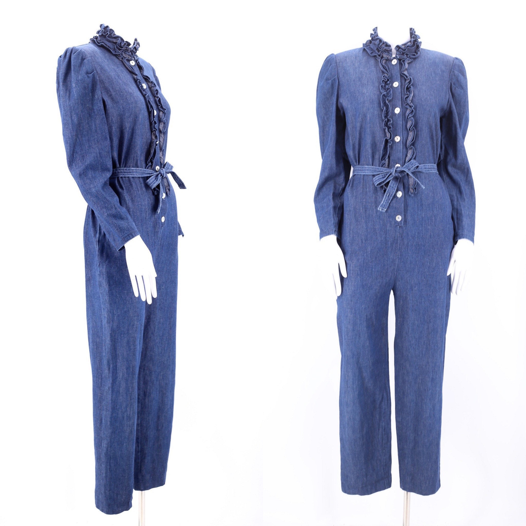 80s JESSICA McCLINTOCK denim Jumpsuit sz S / vintage 1980s all in one ...