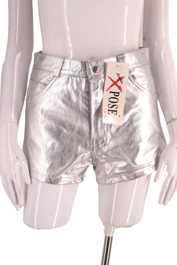 90s silver leather short shorts 6-8, vintage 1990… - image 3