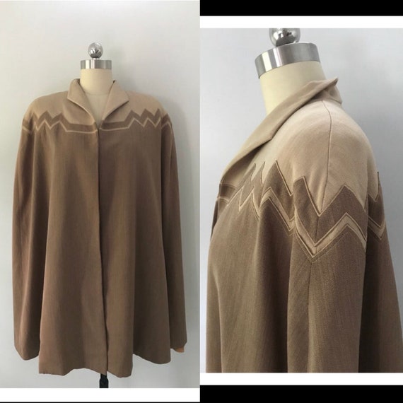 40s gabardine cape / vintage 1940s WWII ERA zig za