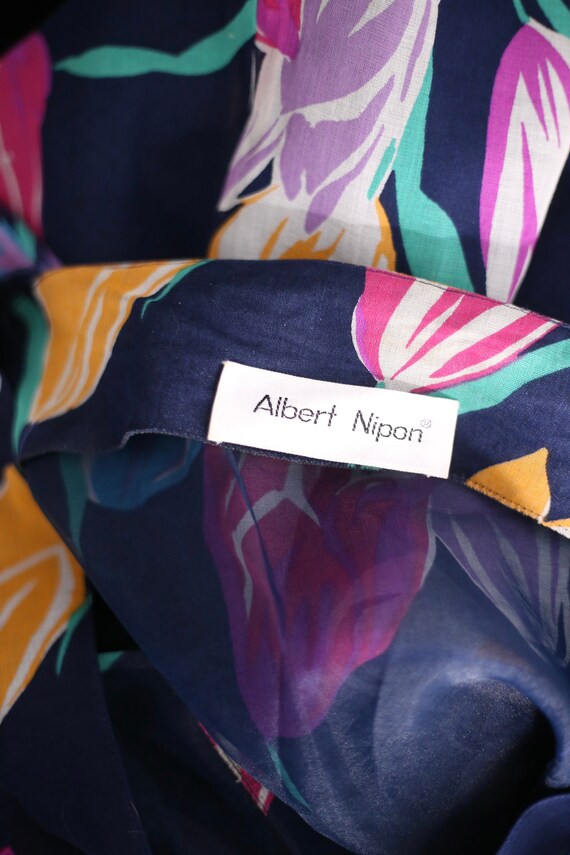 80s ALBERT NIPON cotton print cocktail dress 6 / … - image 5
