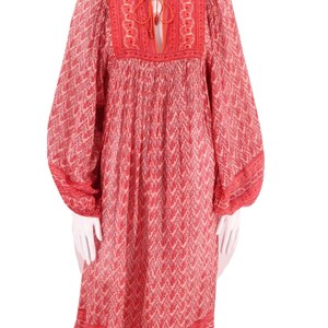 70s JUDITH ANN peasant dress S, vintage 1970s Rita Kumar red tissue cotton dress, India print festival caftan XS 4 image 2
