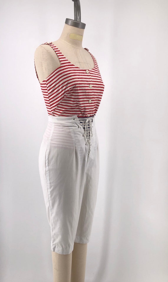 50s SAILOR OUTFIT cotton striped top and lace up … - image 5