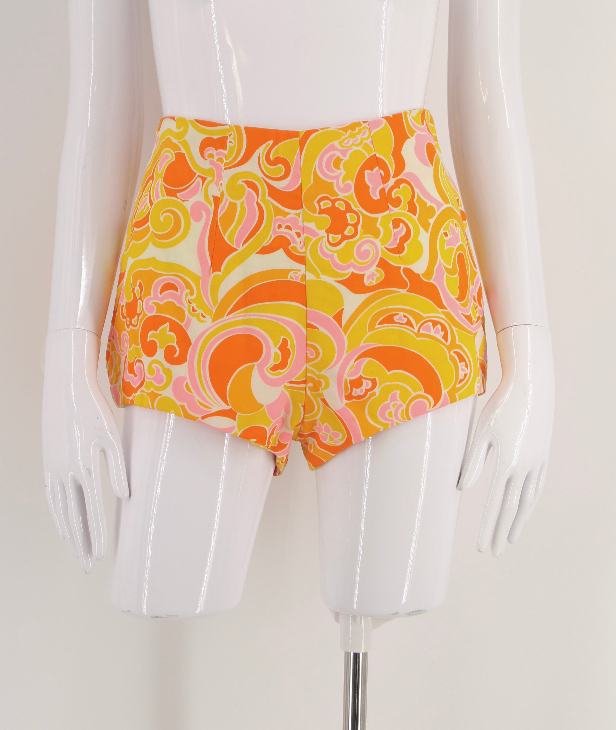 60s cotton print high waisted shorts 27 waist / vintage 1960s ...