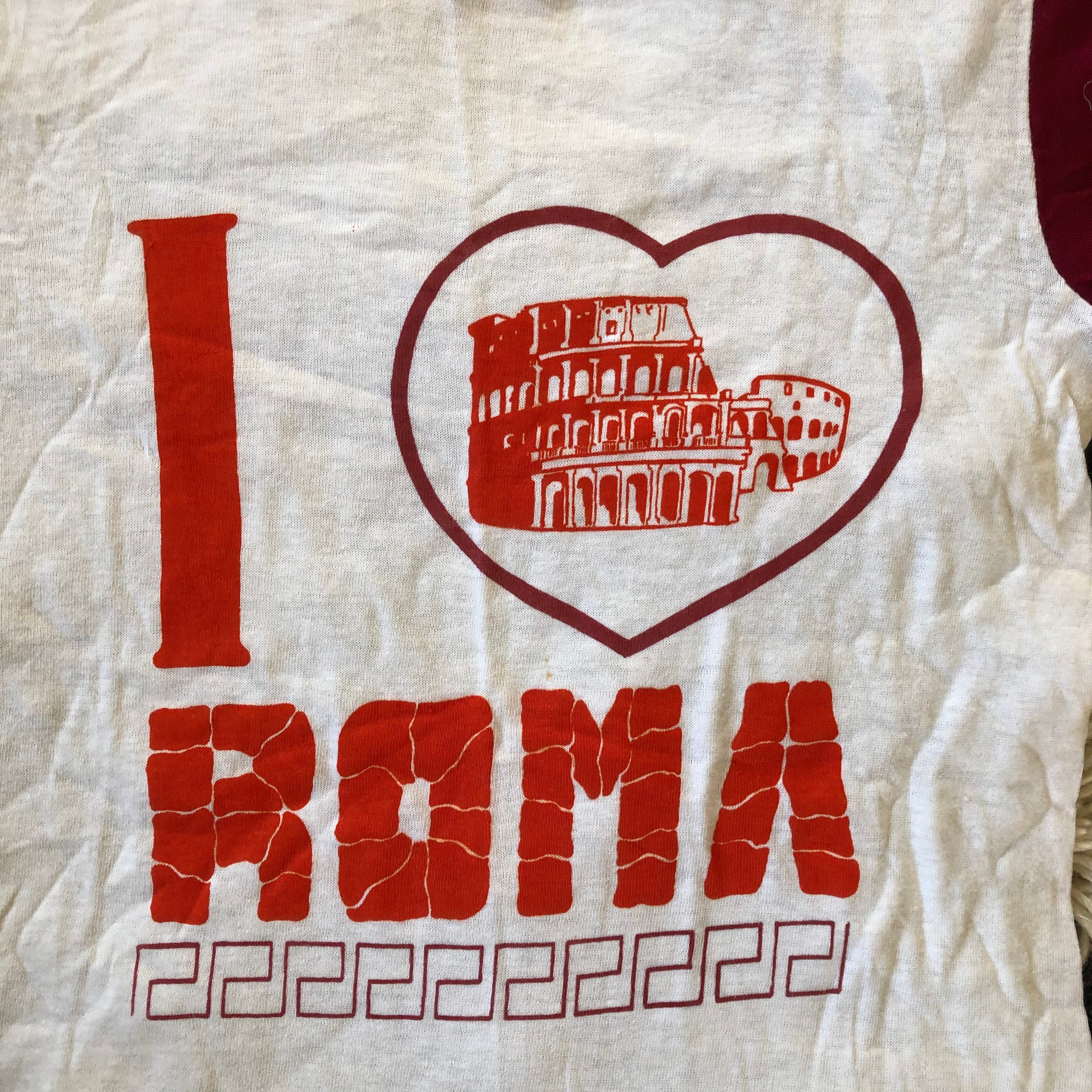 70s red & white I LOVE ROMA cotton graphic logo ringer t shirt ...