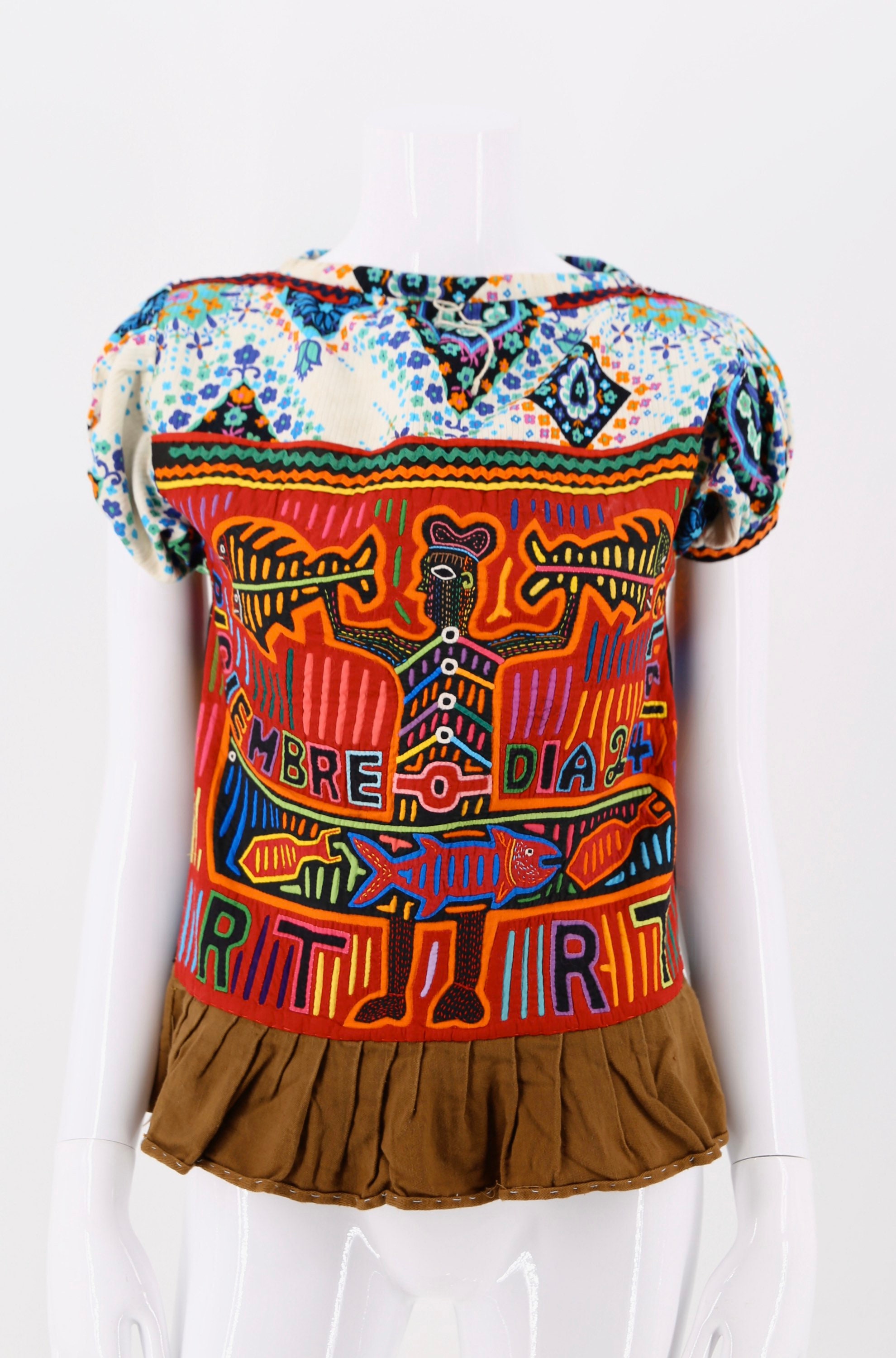 70s vintage Mola handmade folk art top / vintage Molas Columbia Panama