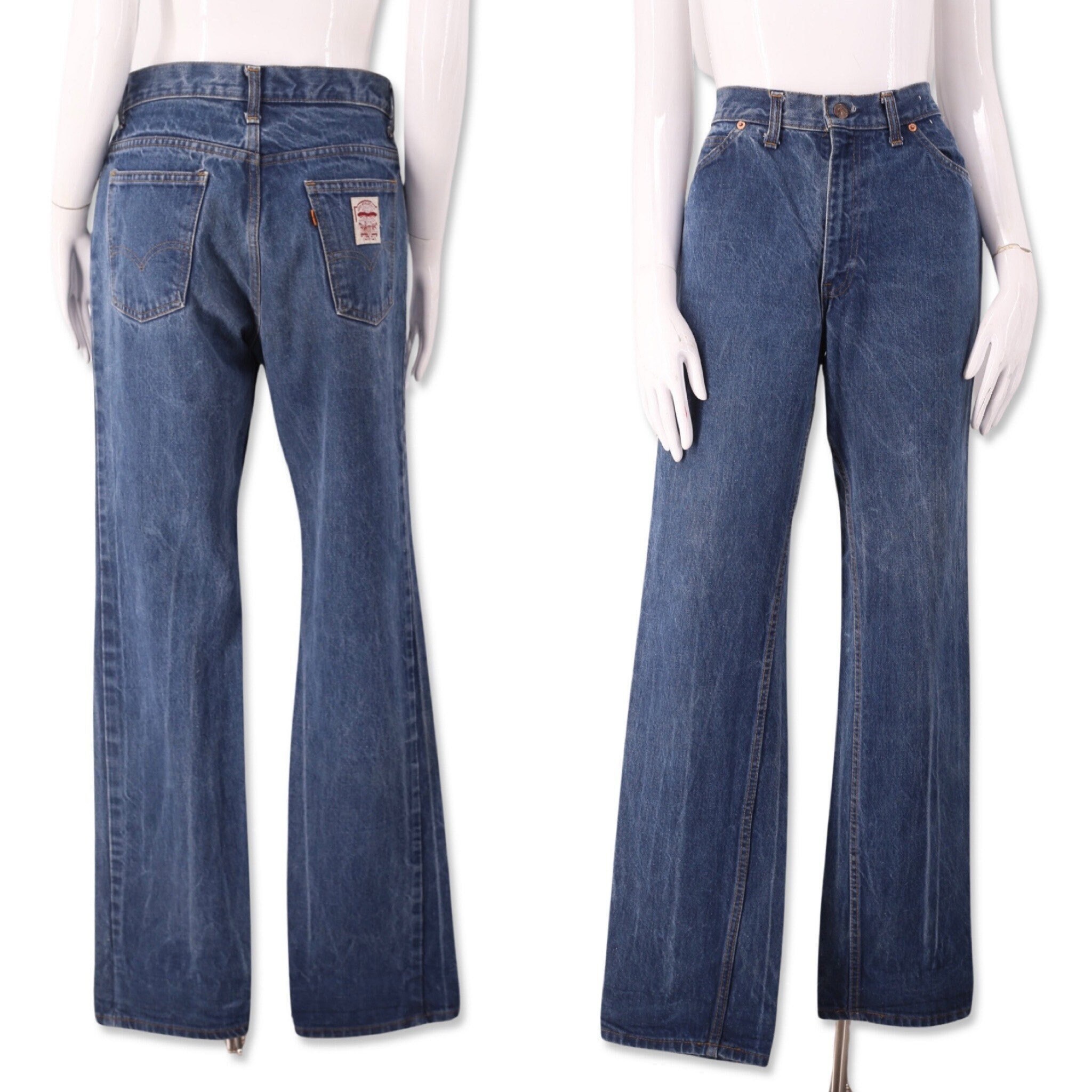 70s LEVIS high rise flares jeans 30, vintage 1970s Orange Tab dark ...