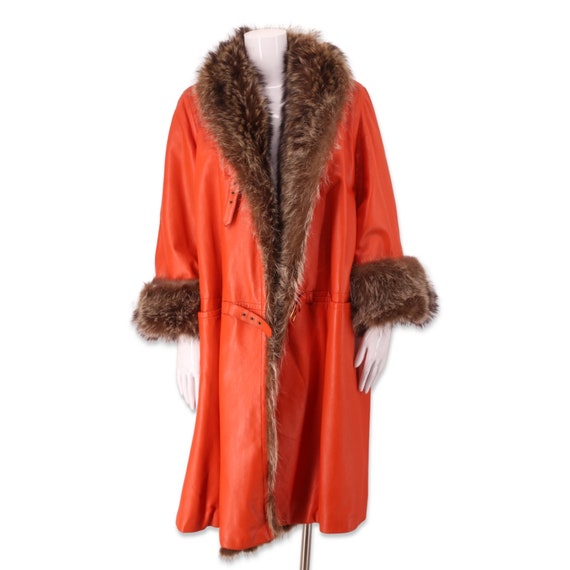 70s SILLS Bonnie Cashin leather fur coat L / vint… - image 2