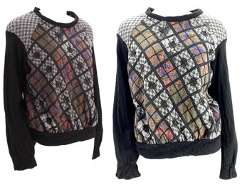 80s KOOS Van Den AKKER sweater L, vintage 1970s 80s appliqué art to wear top, vintage designer large
