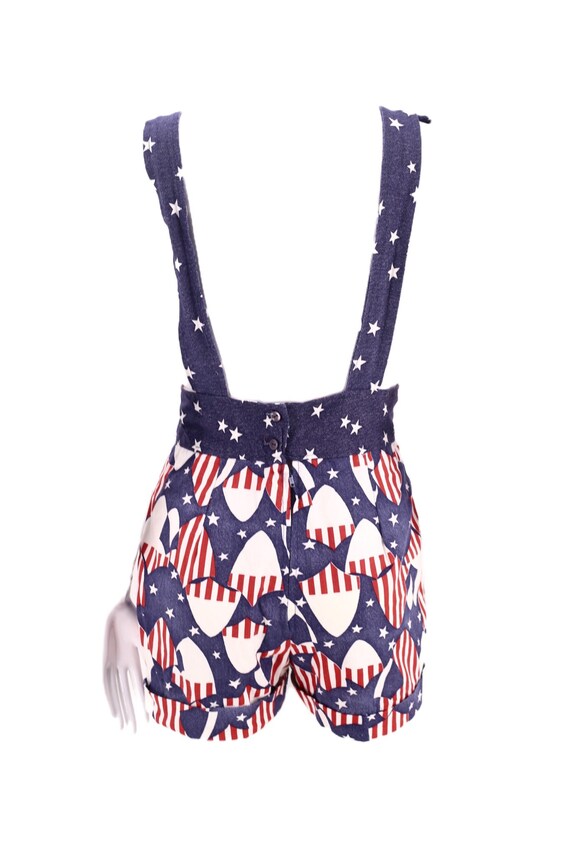 70s USA print cotton romper M / vintage 1970s red wh… Gem