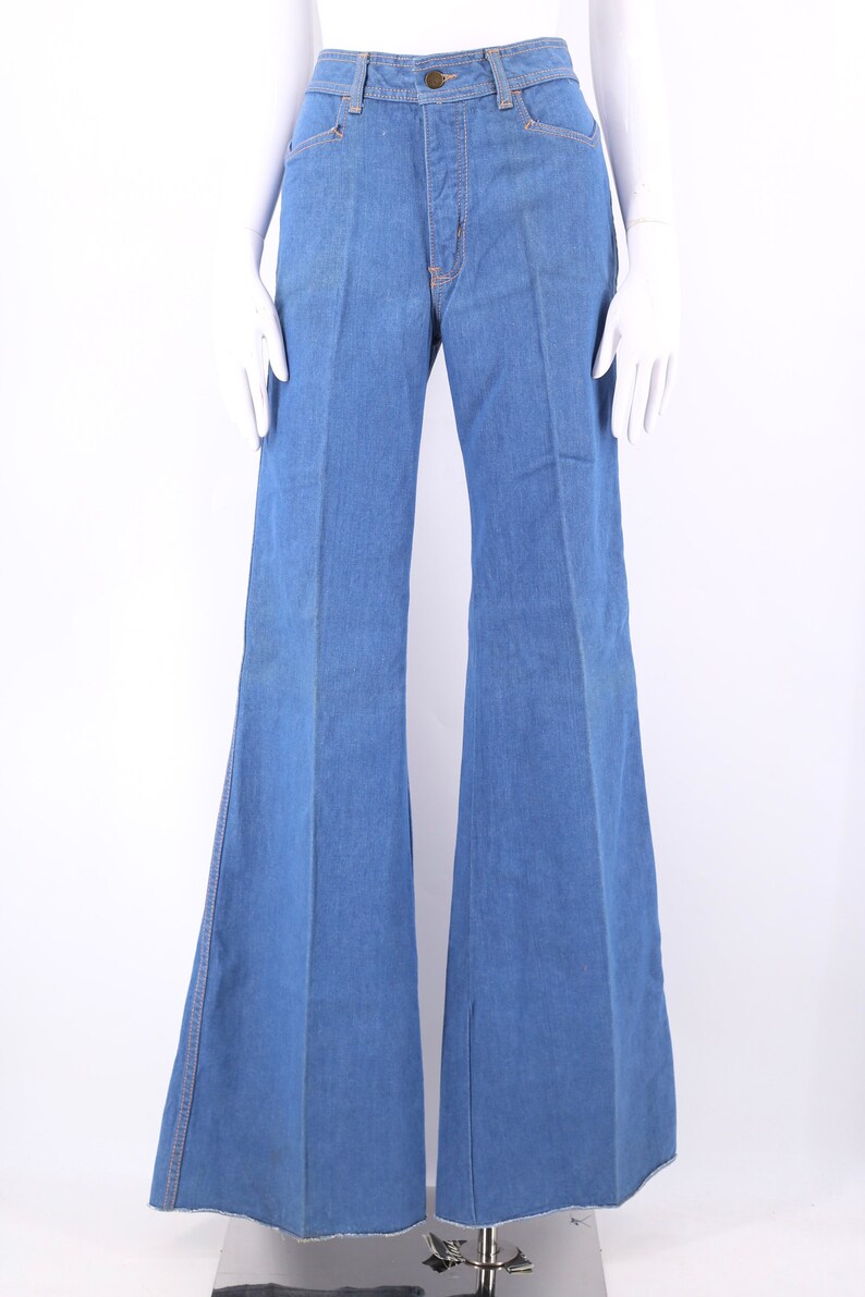 70s high waisted denim bell bottoms jeans 30 / vintage 1970s | Etsy