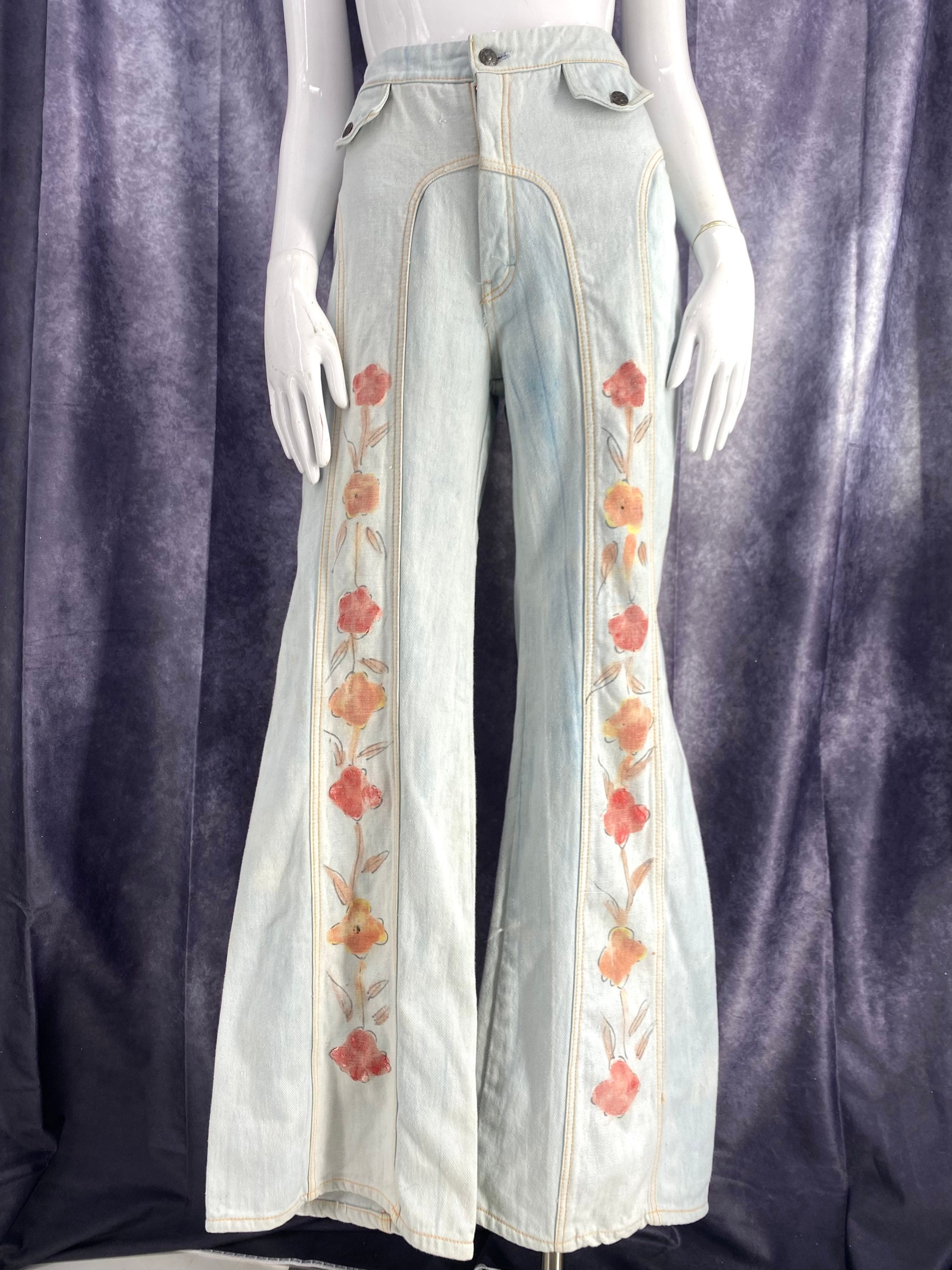 vintage 1970s light denim seamed flares 