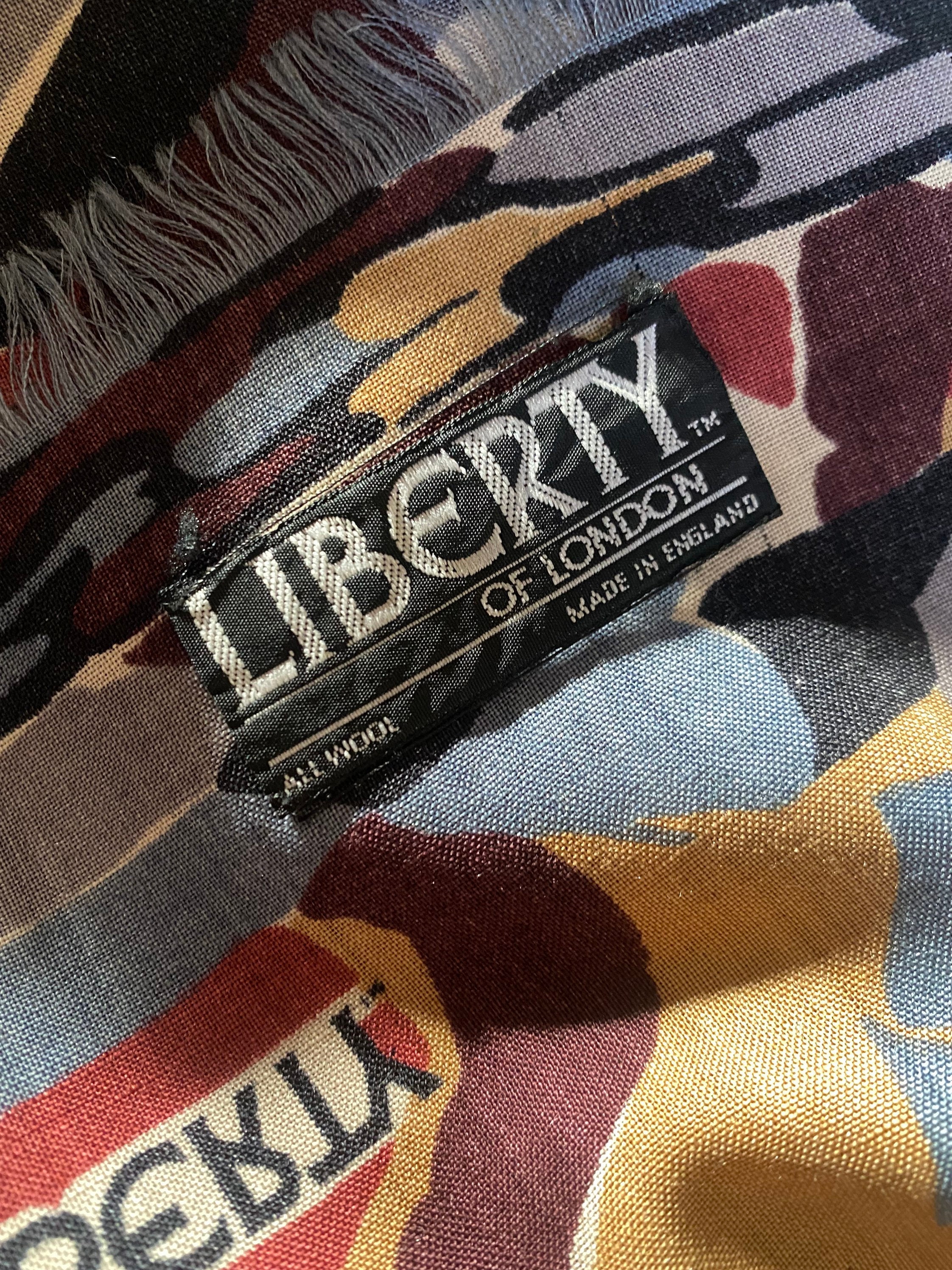 70s LIBERTY wool print scarf shawl / vintage 1970s HUGE Liberty London ...