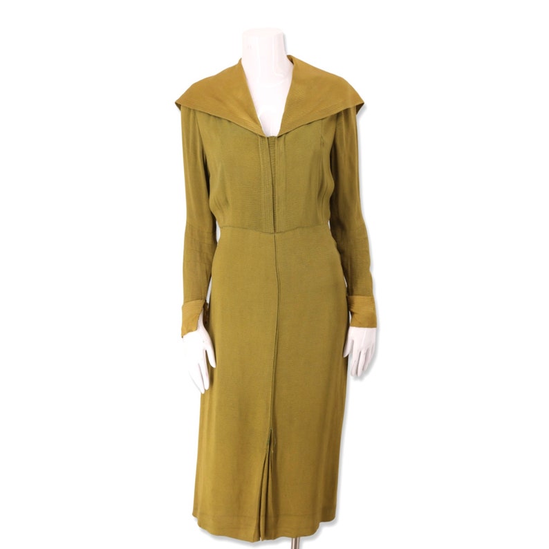 1930s acid green bias cut day dress, vintage 30s rayon dress, depression era gown, antique clothing womens M 6-8 image 5