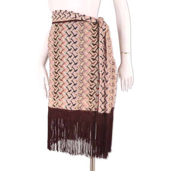 MISSONI knit fringe skirt 8, vintage signature zi… - image 5