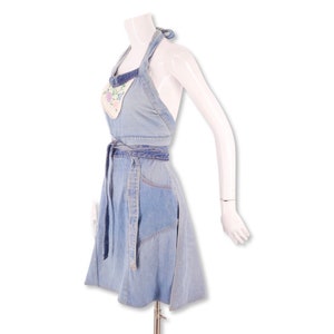 70s patchwork denim wrap dress S/M, vintage 1970s custom denim, up cycled dress, vintage quilt dress image 3