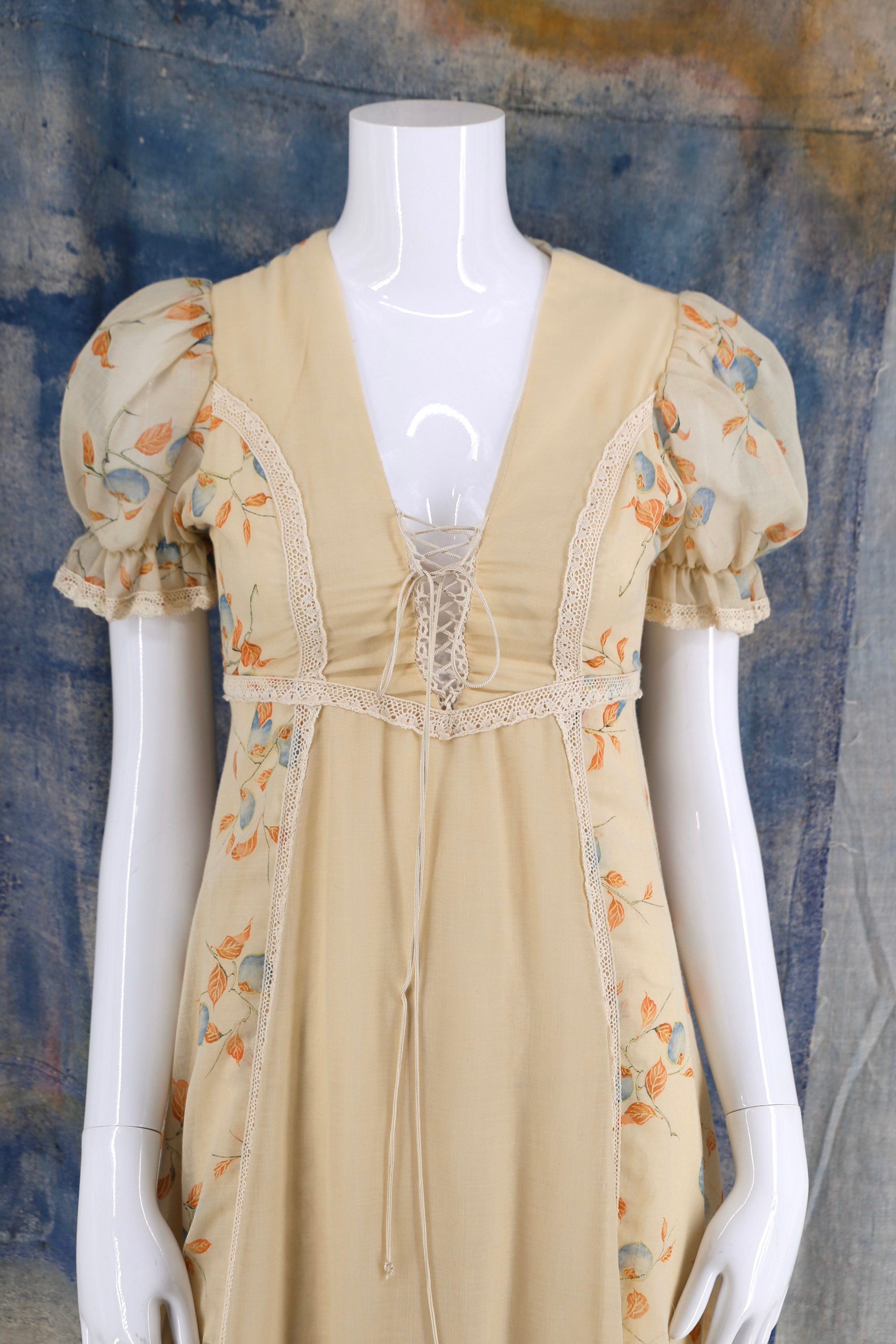 70s GUNNE SAX lace up bodice prairie peasant print dress sz 9 / vintage ...