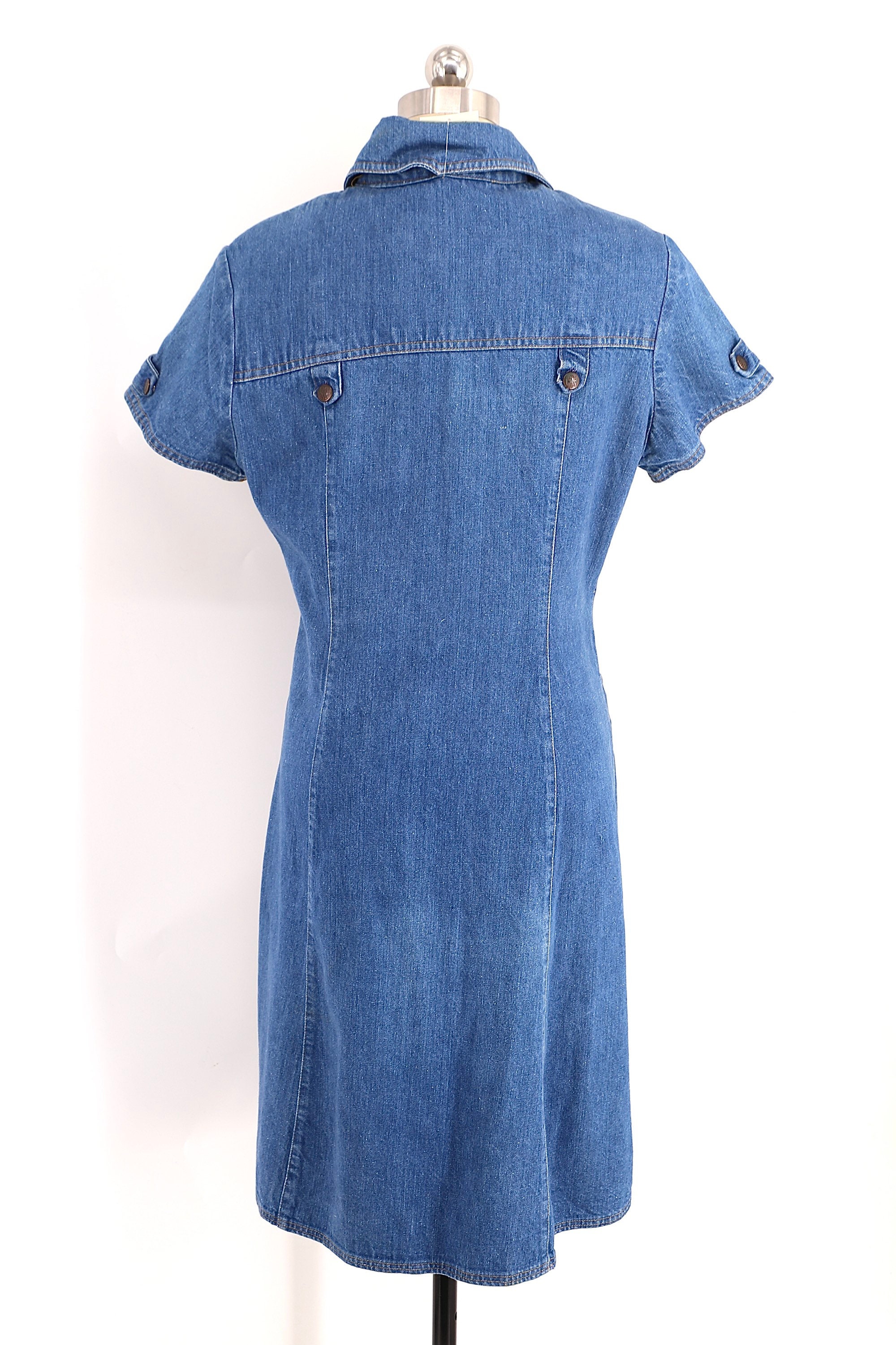 70s LANDLUBBER denim dress sz L / vintage 1970s shirt dress snap front