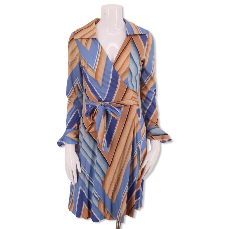 70s HUKAPOO print wrap dress S, 1970s vintage nylon jersey disco dress, print sash tie dress dvf image 7