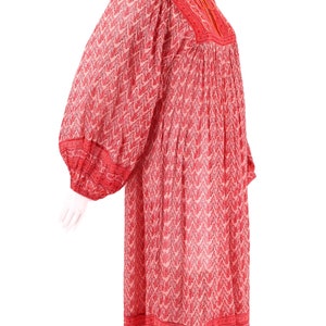 70s JUDITH ANN peasant dress S, vintage 1970s Rita Kumar red tissue cotton dress, India print festival caftan XS 4 image 3