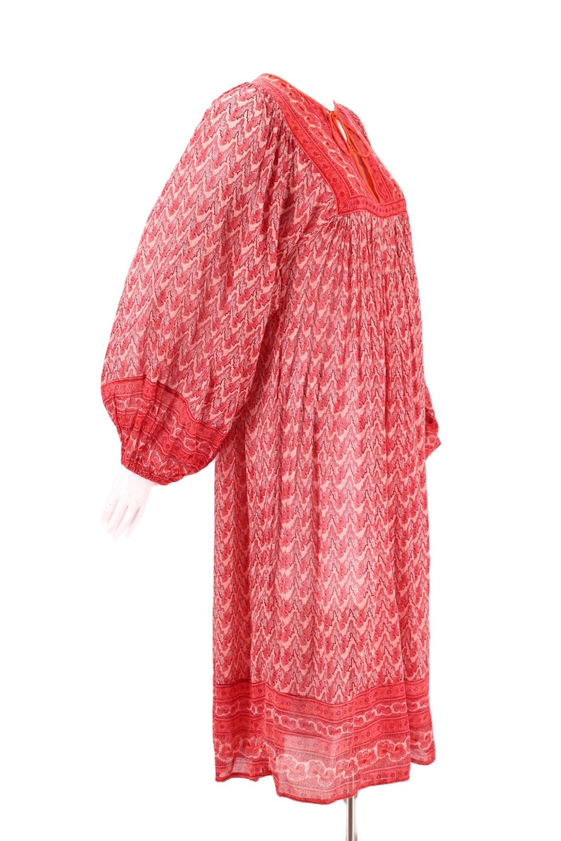 70s JUDITH ANN peasant dress S, vintage 1970s Rita Kumar red tissue cotton dress, India print festival caftan XS 4 image 3