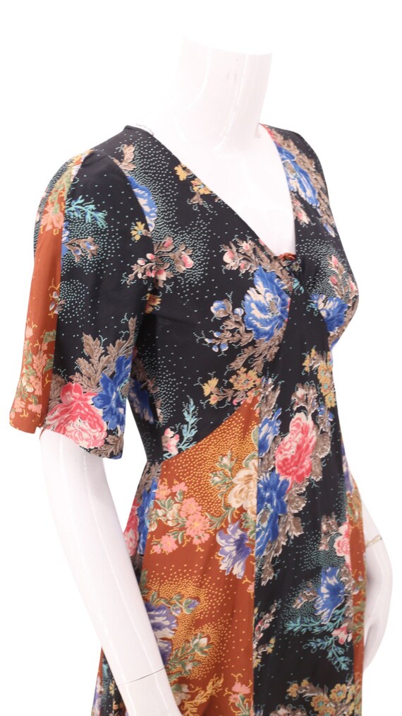 70s floral rayon print scarf mini dress S  / vint… - image 6