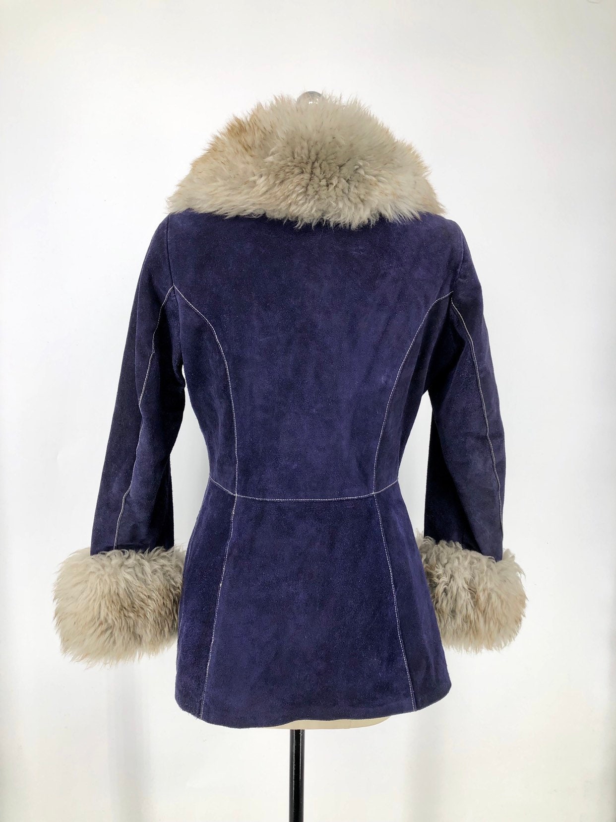 70s PENNY LANE navy suede & shearling trim zipper fall / winter jacket