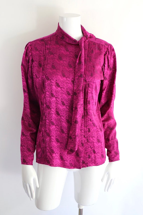 80s UNGARO fuchsia silk tie blouse sz 6 / vintage… - image 6