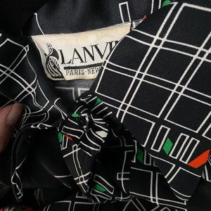 70s LANVIN shift dress, vintage 1970s womens logo print dress, black shirt dress size 10 M image 6