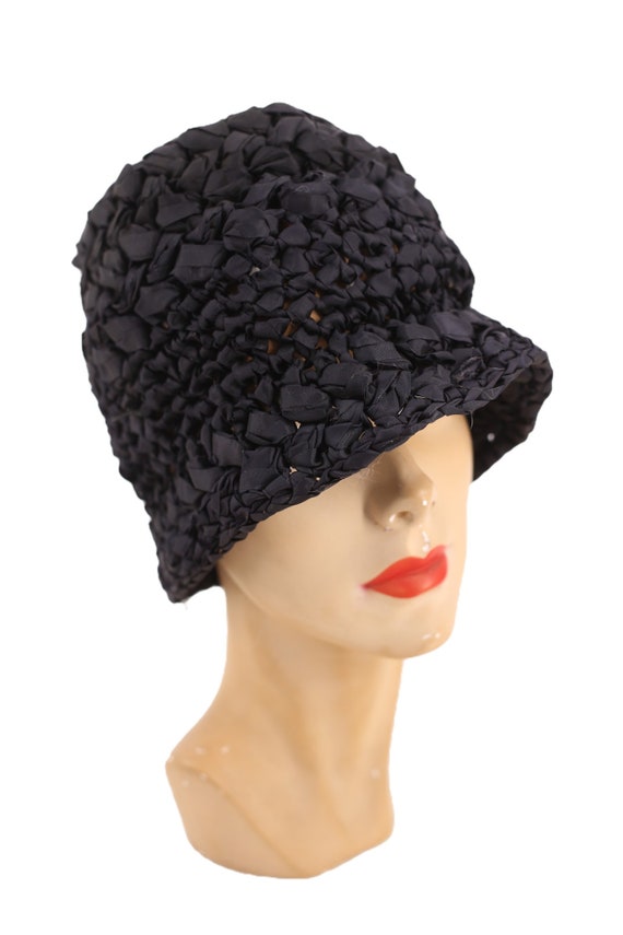 20s zwart gehaakte CLOCHE hoed vintage 1920s lint gebreide flapper Deco party hat 30s Accessoires Hoeden & petten Nette hoeden Cloche hoeden 