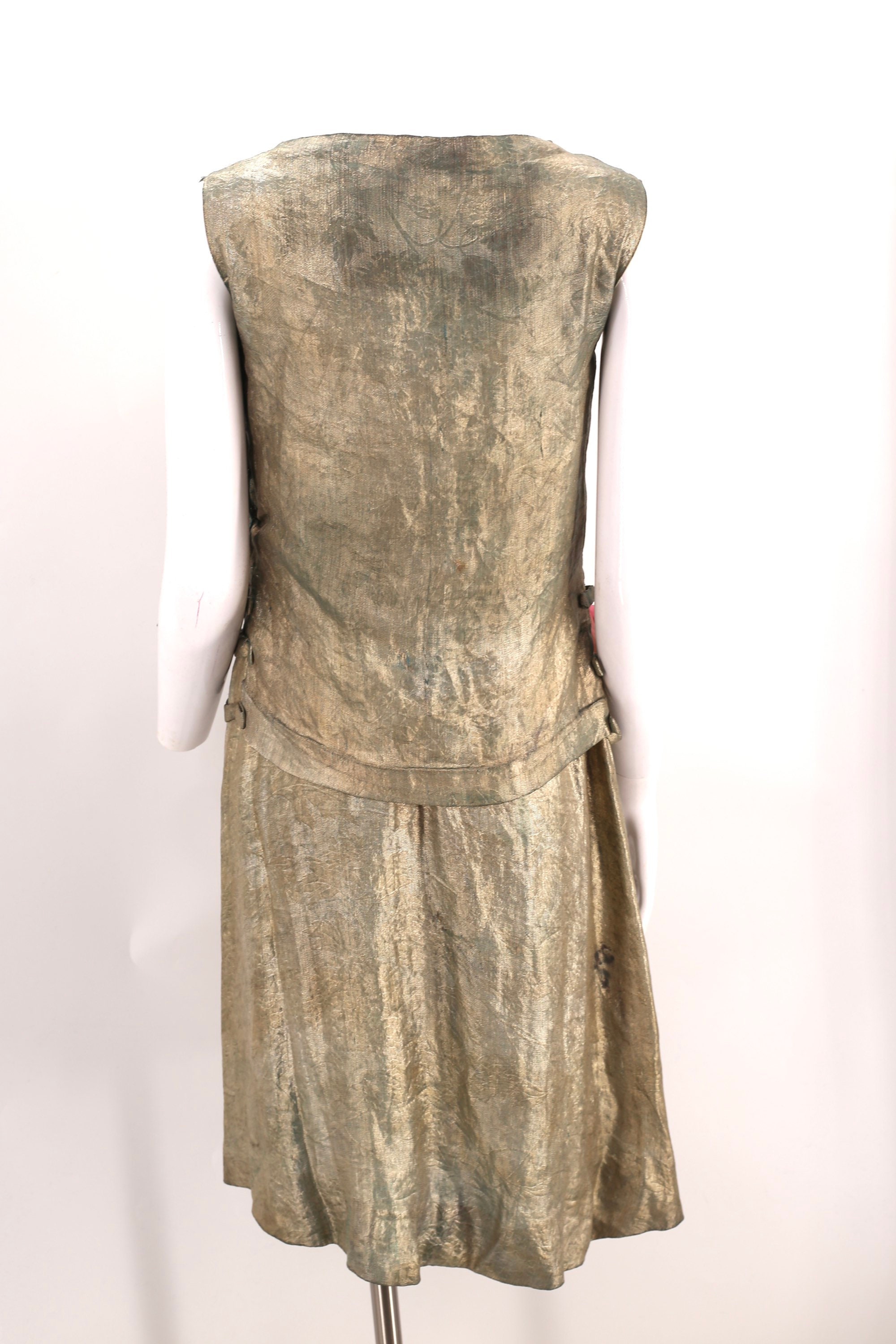 Vintage 1920's French Couture Metallic Gold Embroidered Lamé Draped Dress