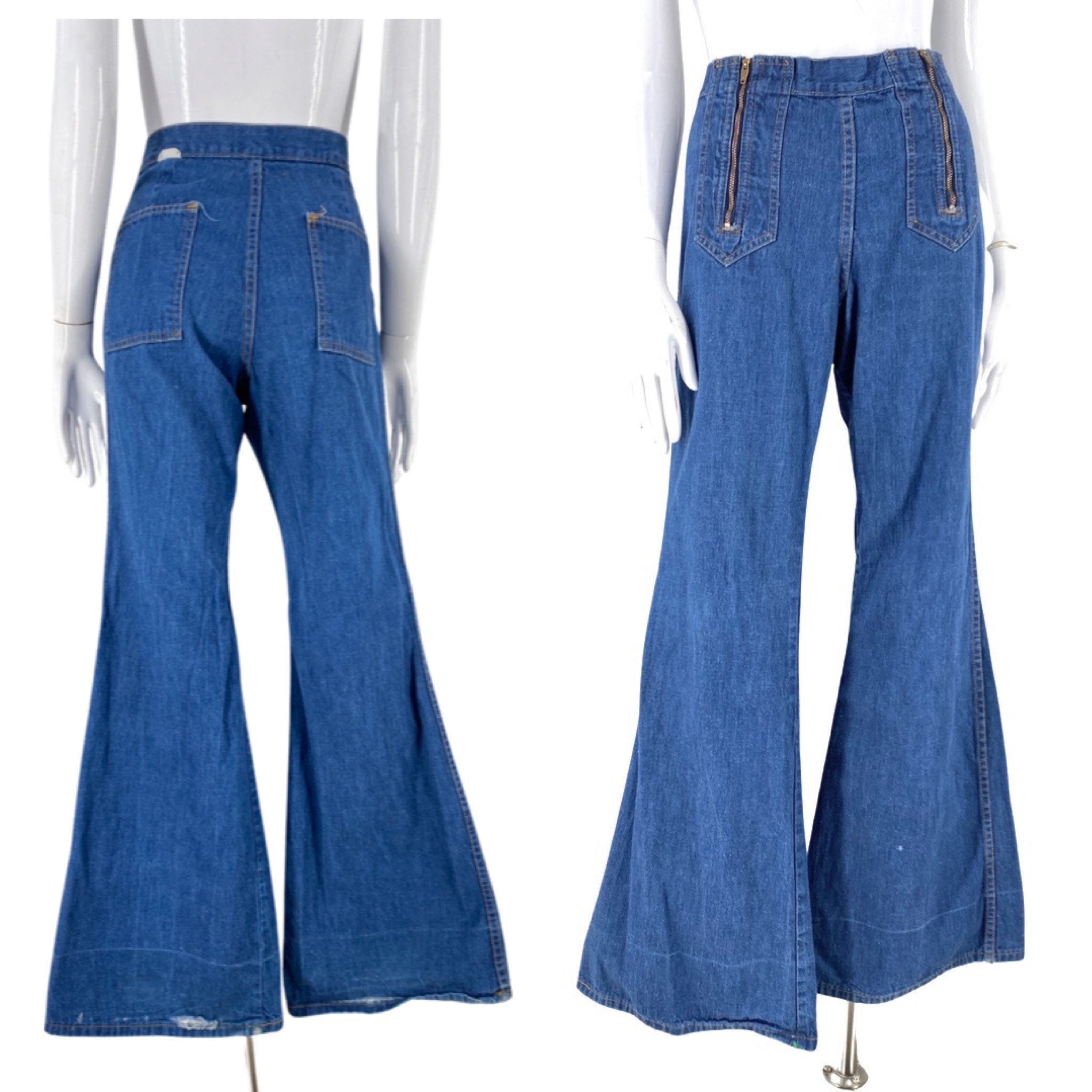 70s double zipper bell bottom jeans 29, vintage 1970s high rise flares, 70s  bells, 70s pants sz 8