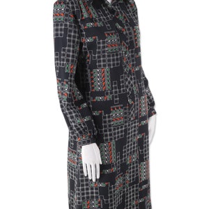 70s LANVIN shift dress, vintage 1970s womens logo print dress, black shirt dress size 10 M image 3