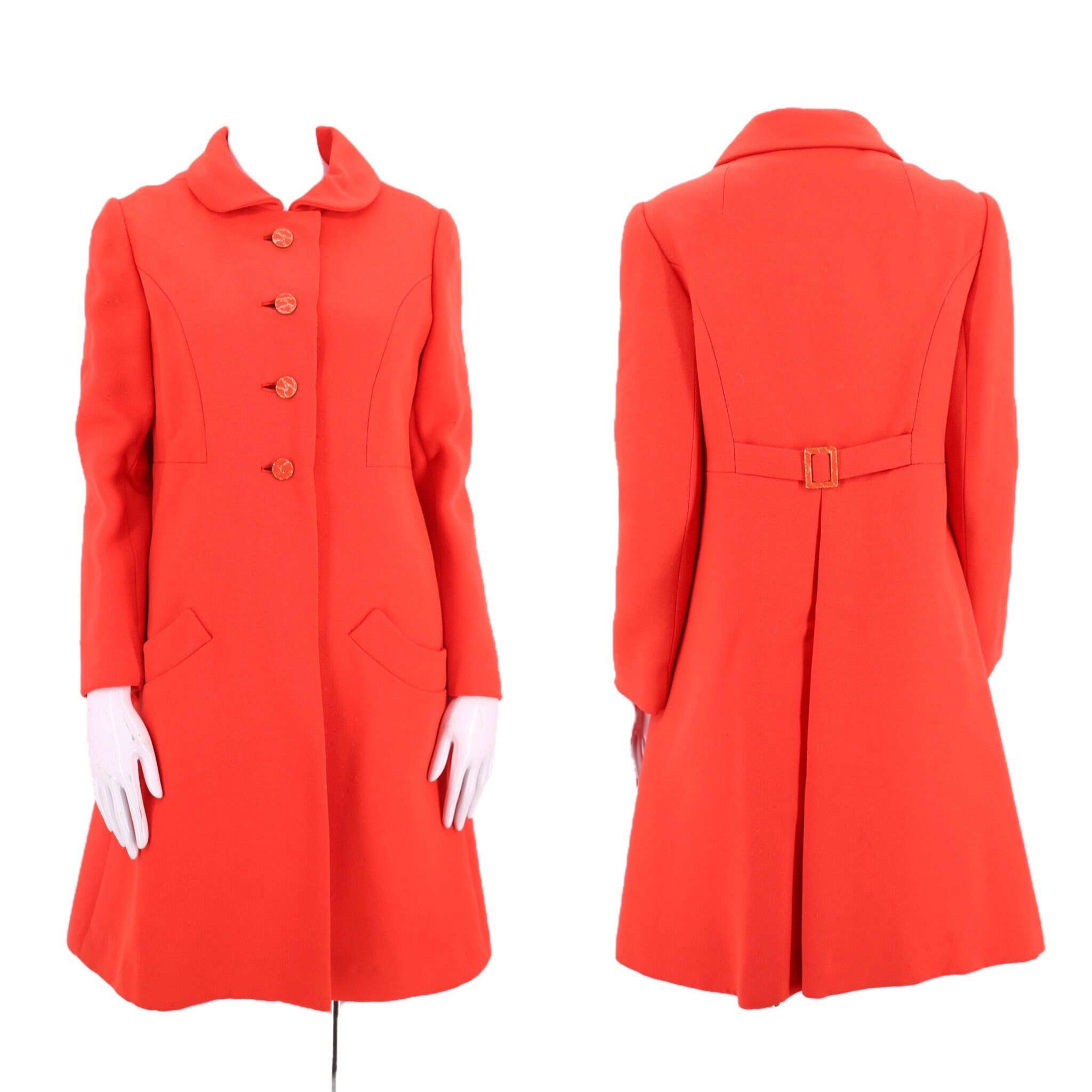 60s orange wool mod coat M / vintage 1960s bright colored hue tailored ...