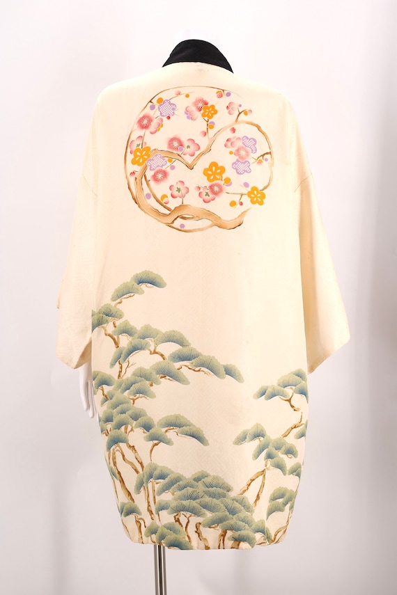 30s silk kimono /Bonsai print silk Japanese kimon… - image 5