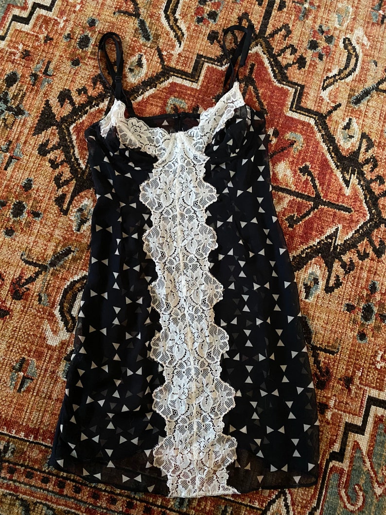 vintage FERRE 2000s black print silk lace slip dress S 1990s vintage Y2K Gianfranco Ferre lingerie 90s
