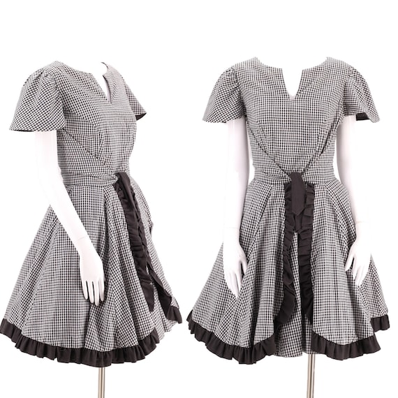 50s Style Western Cotton Full Skirt Dress L / Vintage 60s 70s 