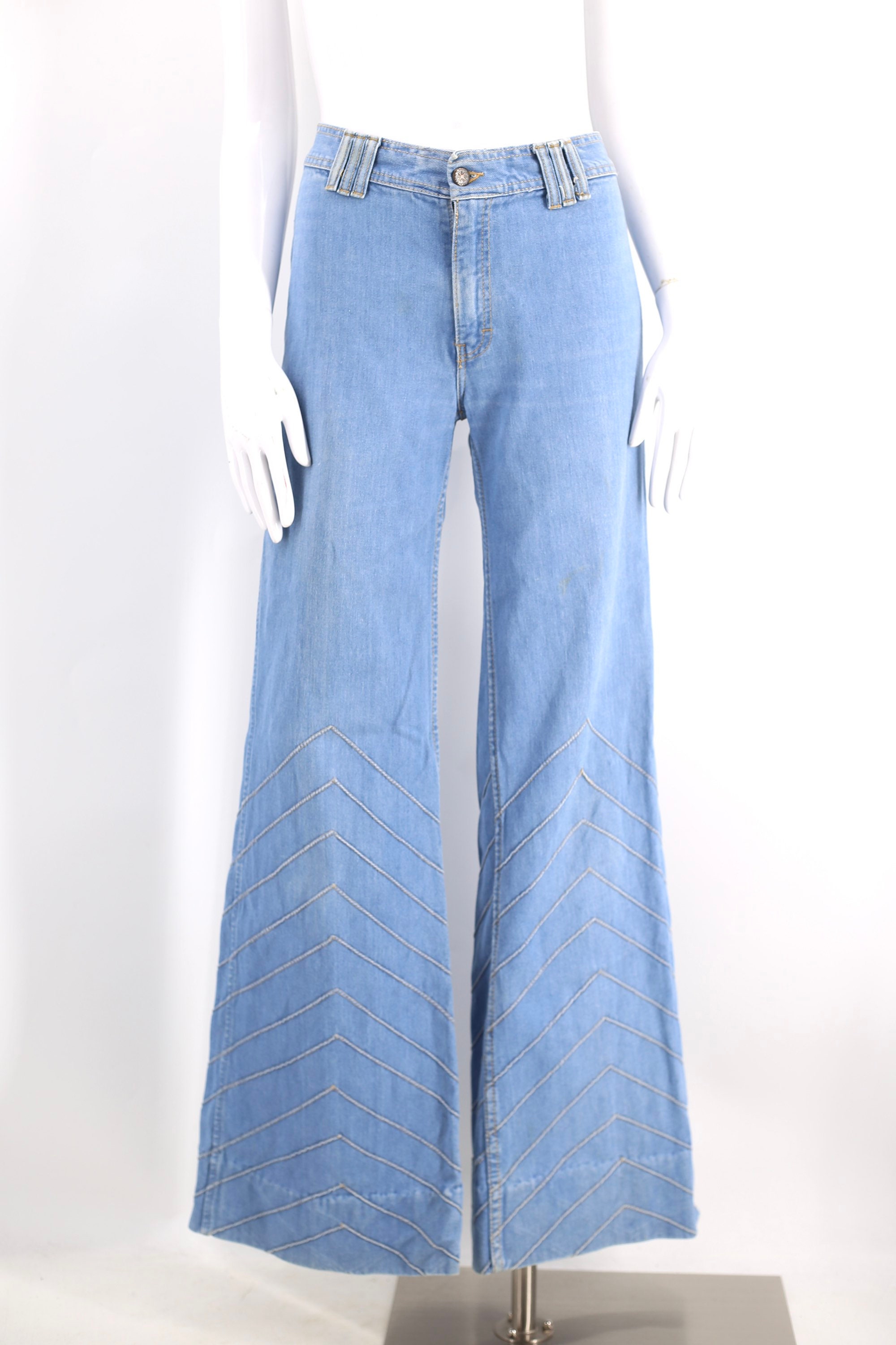 70s BRITTANIA chevron high waist bell bottom jeans 34 / vintage 1970s ...