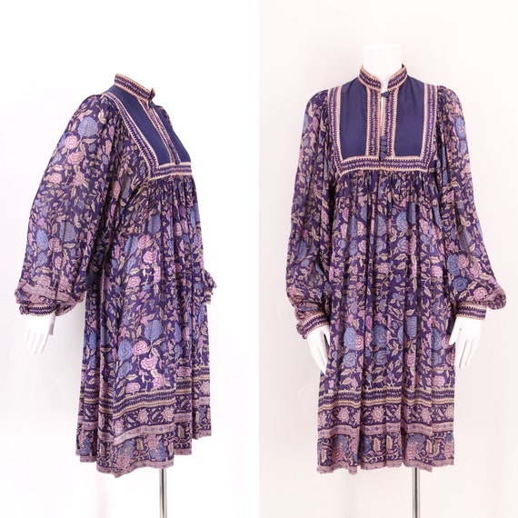 70s PHOOL silk India print peasant dress / vintage