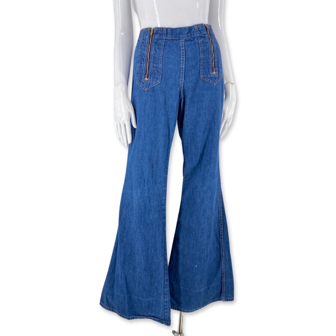 70s double zipper bell bottom jeans 29, vintage 1970s high rise flares, 70s  bells, 70s pants sz 8