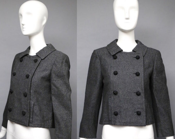 60s BEN ZUCKERMAN charcoal gray wool cropped jacket w/ woven buttons classic 1960s vintage  small
