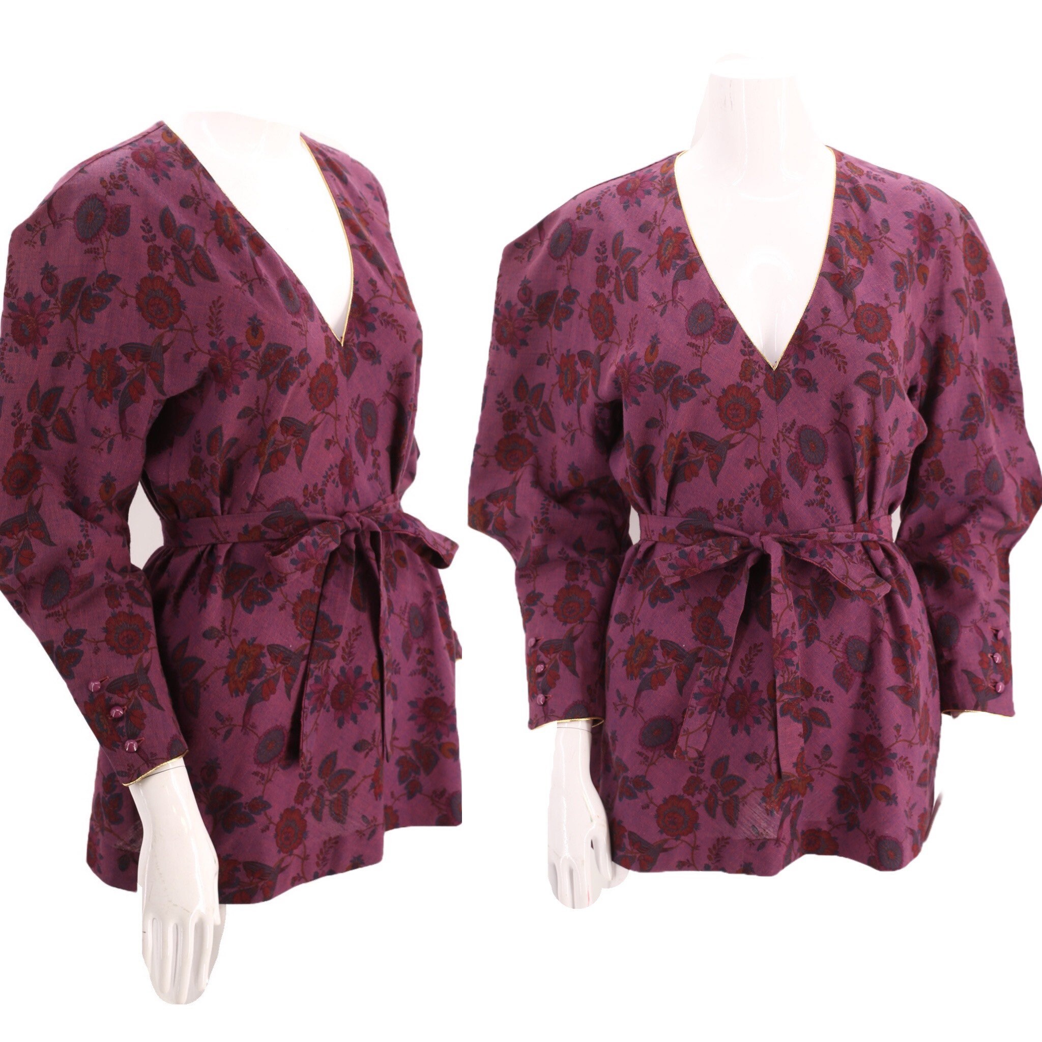 70s Ungaro Paisley Peasant Blouse 6 Vintage 1970s Purple Batik