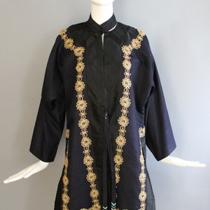 20s CHINESE silk formal printed and embroidered ceremonial ROBE kimono jacket navy silk 1920s 30s vintage image 2