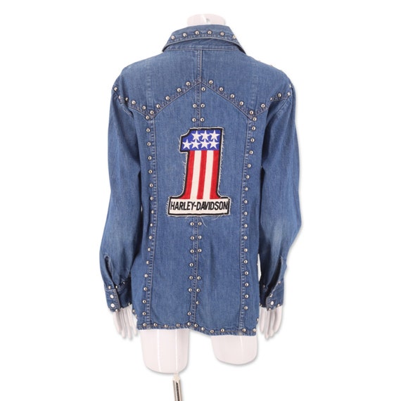 70s LEVIS studded denim Harley jacket shirt M, vi… - image 3