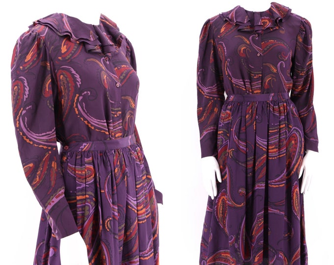 70s ALBERT NIPON silk print set sz 10, 1970s vintage blouse & skirt outfit, print peasant dress sz M_L 80s