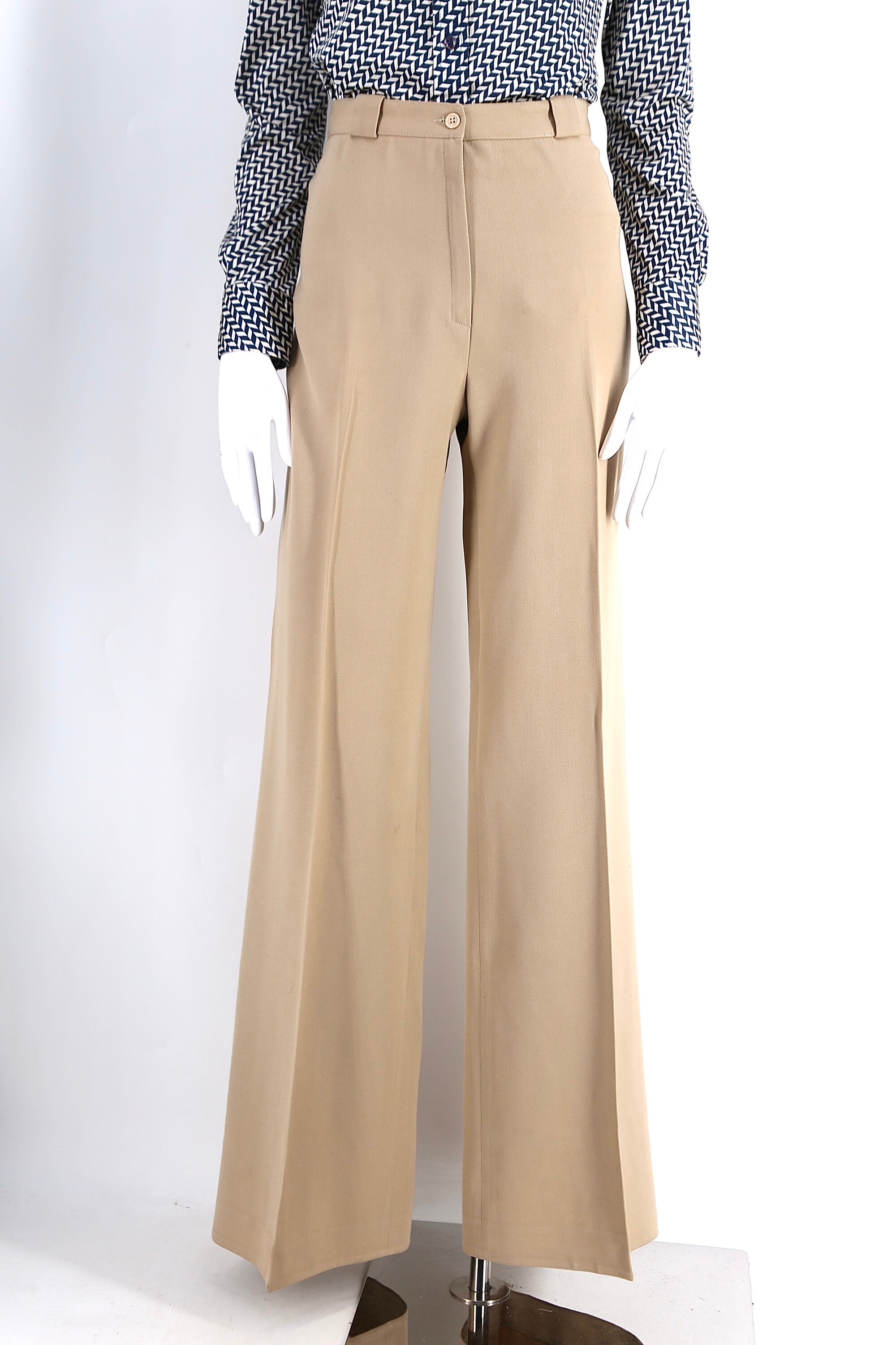 70s French high waist khaki wide leg bell bottoms 8 / vintage 1970s ...
