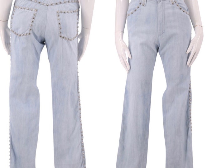 70s studded jeans pants 26"  / vintage 1970s high rise brushed cotton blue jeans  sz S Roncelli