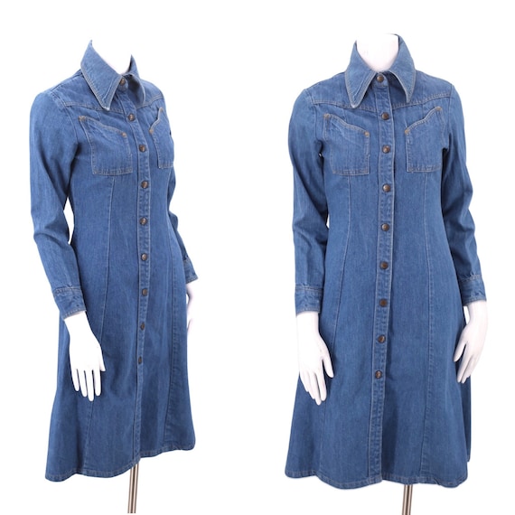 LANDLUBBER 70s vintage denim dress sz S / vintage… - image 1