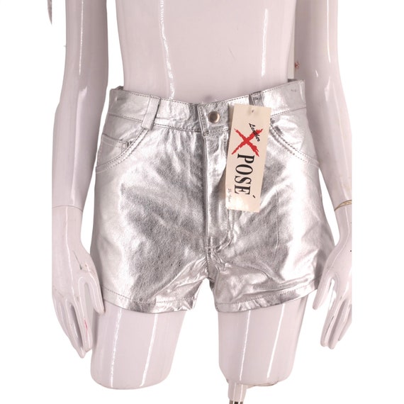 90s silver leather short shorts 6-8, vintage 1990… - image 1