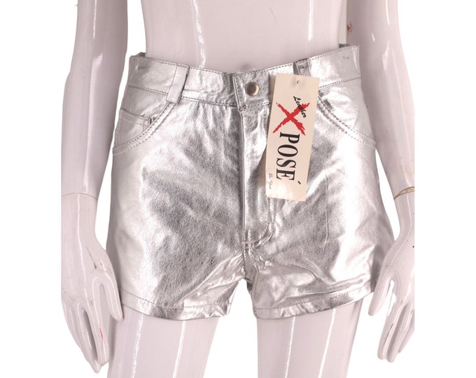 90s silver leather short shorts 6-8, vintage 1990s hot pants, go go shorts, club kid rave headstock gender neutral 28" mens womens
