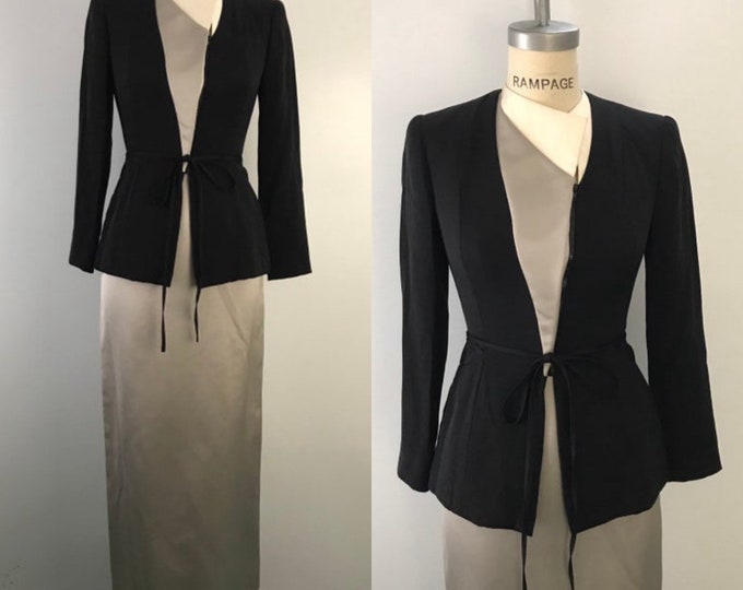 90s GEOFFREY BEENE silk asymetrical gray white black chic & minimal evening skirt SUIT vintage 1990s 4